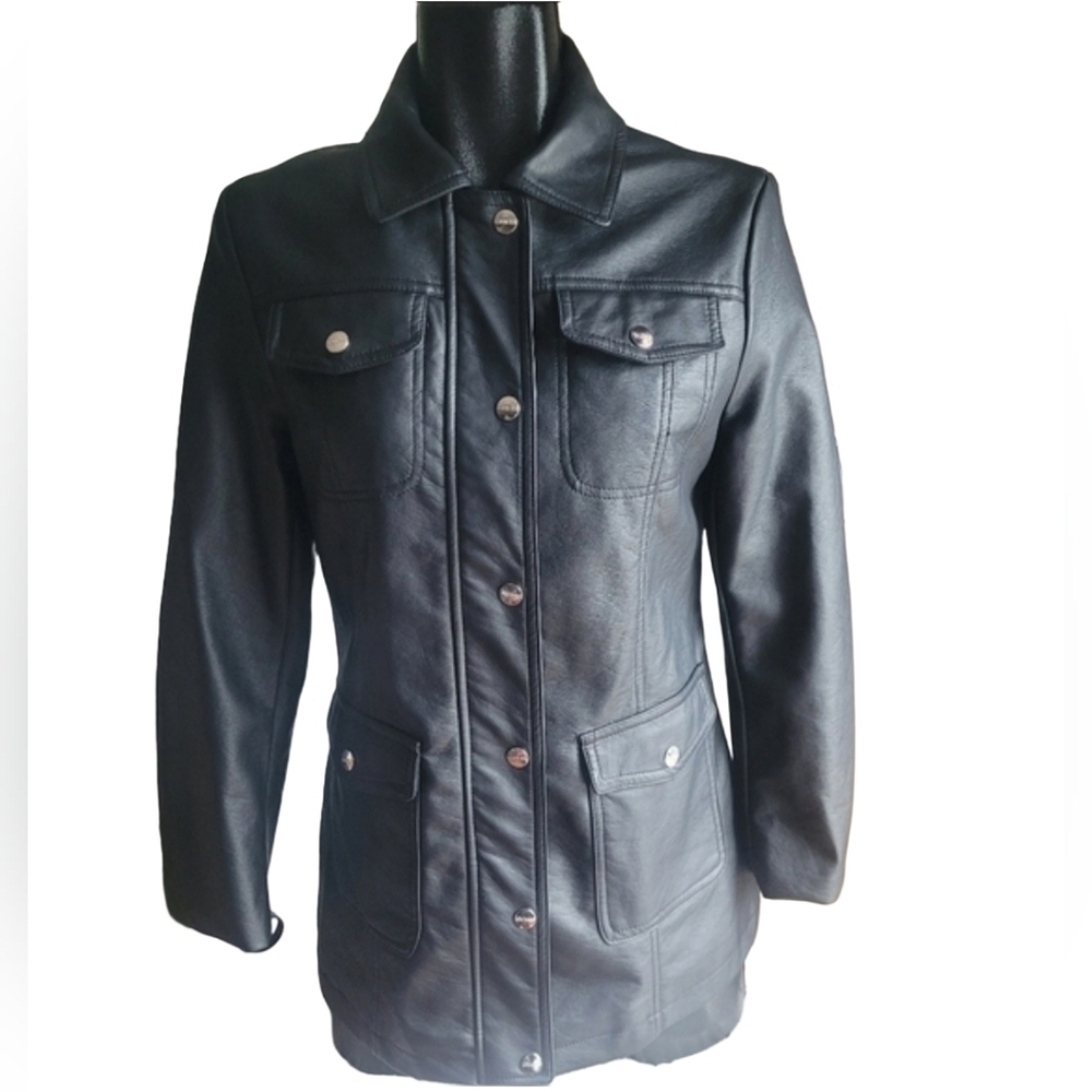 Guess Black Vegan Leather Jacket Size M